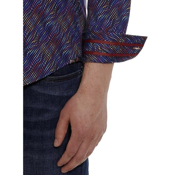 NWOT Robert Graham Tilston Tailored Fit Button Down Purple Wave Shirt Men XL - Picture 4 of 10